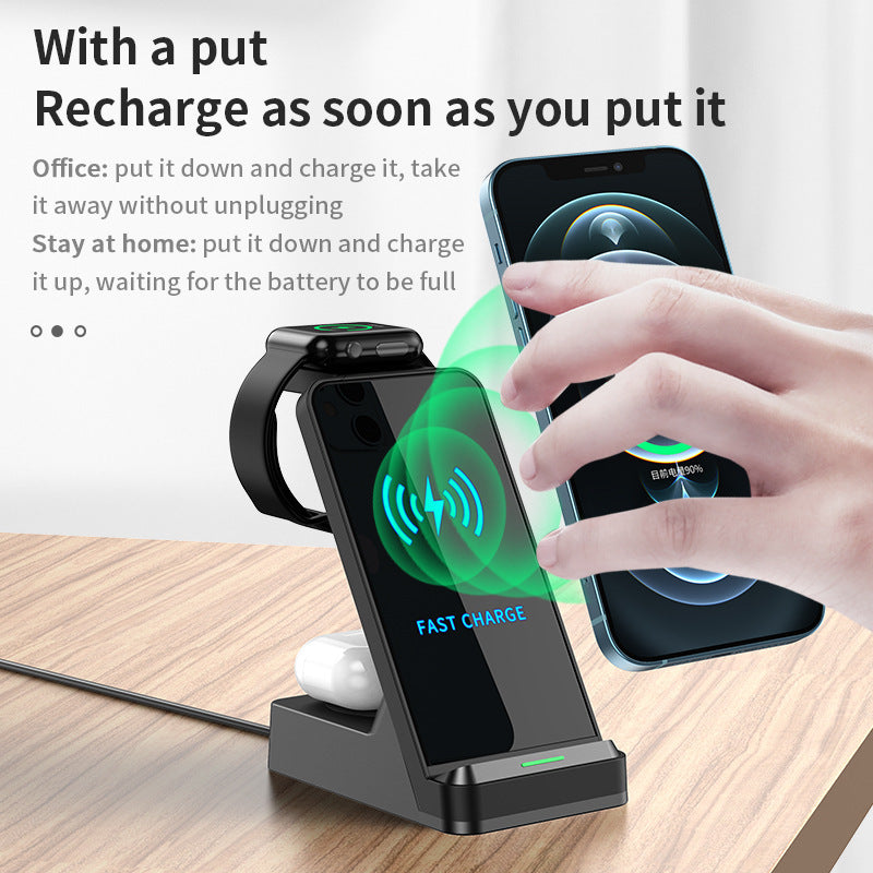 HKM-561363 Three-in-One Wireless Charger with USB Interface - Fast Charging in Black and White