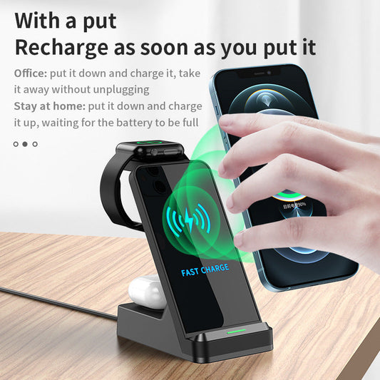 HKM-561363 Three-in-One Wireless Charger with USB Interface - Fast Charging in Black and White