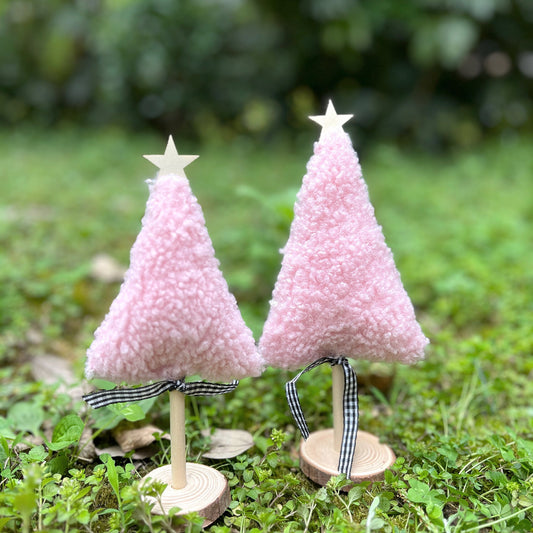 HKM-561427 Mini Fabric Tray Christmas Tree Ornaments in Various Colors - Handmade Decorations