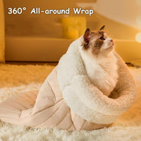HKM-561491 Cozy Velvet Cat Sleeping Bag with Plush Interior for Indoor Cats and Kittens