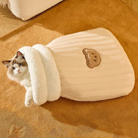 HKM-561491 Cozy Velvet Cat Sleeping Bag with Plush Interior for Indoor Cats and Kittens