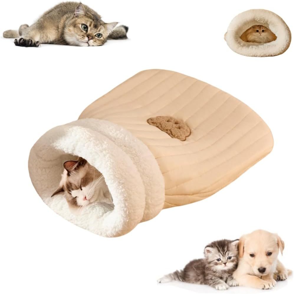 HKM-561491 Cozy Velvet Cat Sleeping Bag with Plush Interior for Indoor Cats and Kittens