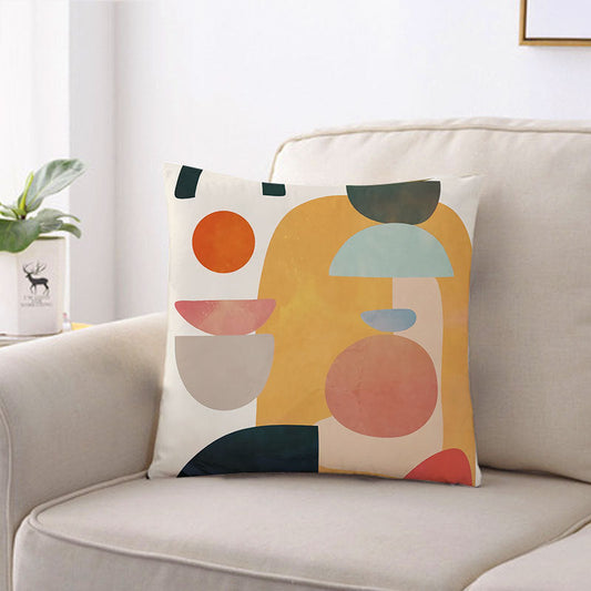 HKM-561683 Geometric Abstract Pattern Sofa Backrest Cushion Cover - Peach Skin Material, 45x45cm