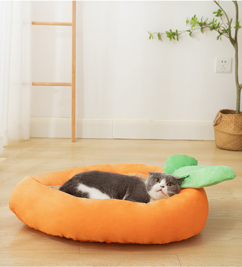HKM-561747 Carrot Dog Nesting Bed with Washable Soft Blanket – Small and Medium Pet Cushion