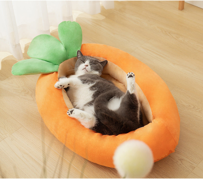 HKM-561747 Carrot Dog Nesting Bed with Washable Soft Blanket – Small and Medium Pet Cushion
