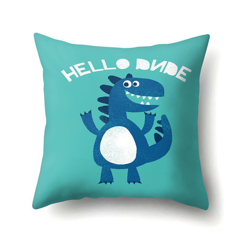 HKM-561747 Dinosaur Icon Polyester Throw Pillow Cover - Single-Sided Cushion Case, 45cm