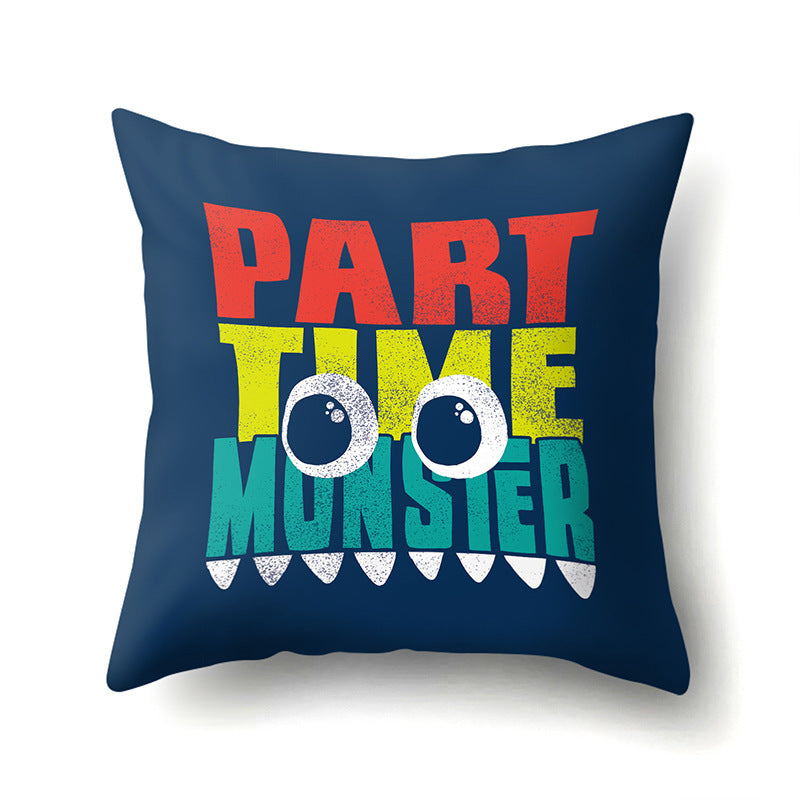 HKM-561747 Dinosaur Icon Polyester Throw Pillow Cover - Single-Sided Cushion Case, 45cm
