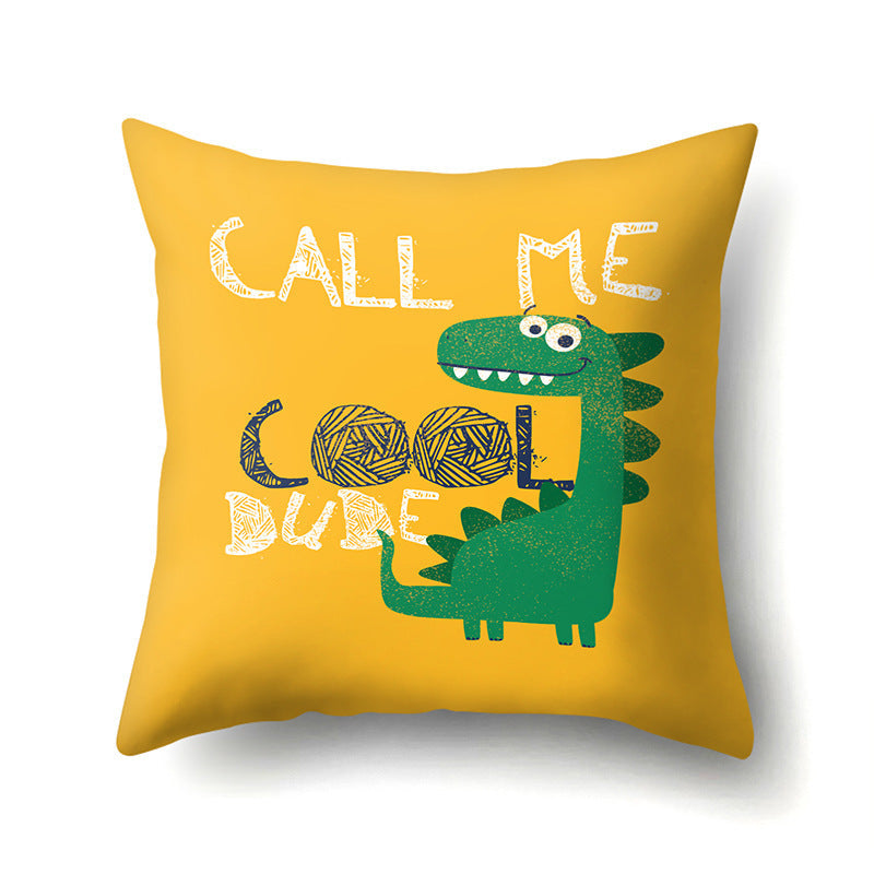 HKM-561747 Dinosaur Icon Polyester Throw Pillow Cover - Single-Sided Cushion Case, 45cm