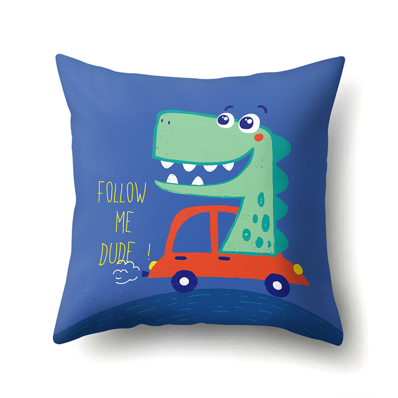 HKM-561747 Dinosaur Icon Polyester Throw Pillow Cover - Single-Sided Cushion Case, 45cm