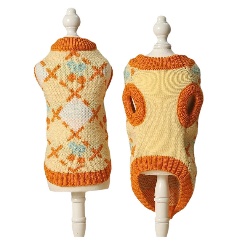 HKM-561875 Orange Cherry Cat Sweater for Autumn-Winter, Warm and Windproof, Available in Multiple Sizes