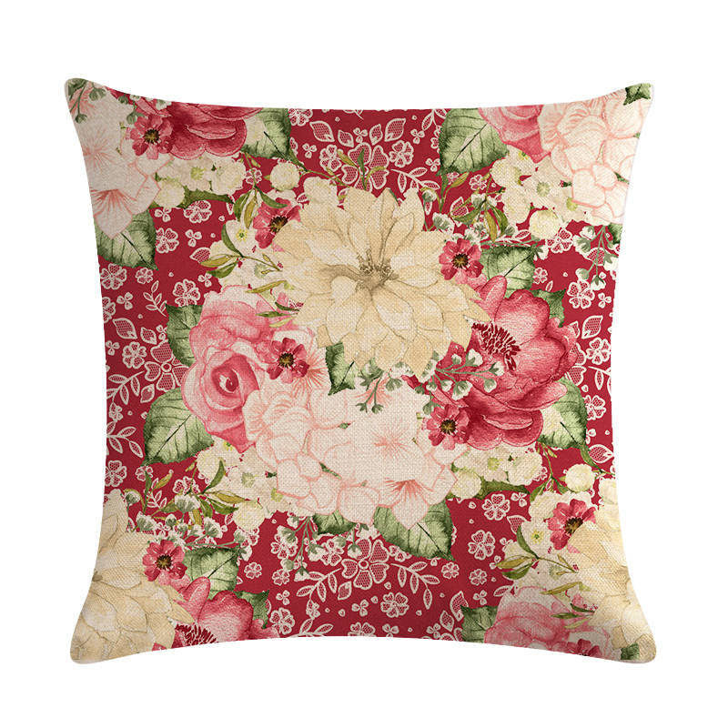 HKM-562003 Floral Cotton Linen Cushion Cover - 45x45cm Pillowcase in Multiple Colors