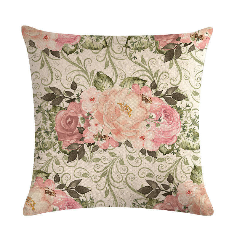 HKM-562003 Floral Cotton Linen Cushion Cover - 45x45cm Pillowcase in Multiple Colors