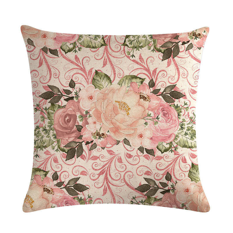 HKM-562003 Floral Cotton Linen Cushion Cover - 45x45cm Pillowcase in Multiple Colors