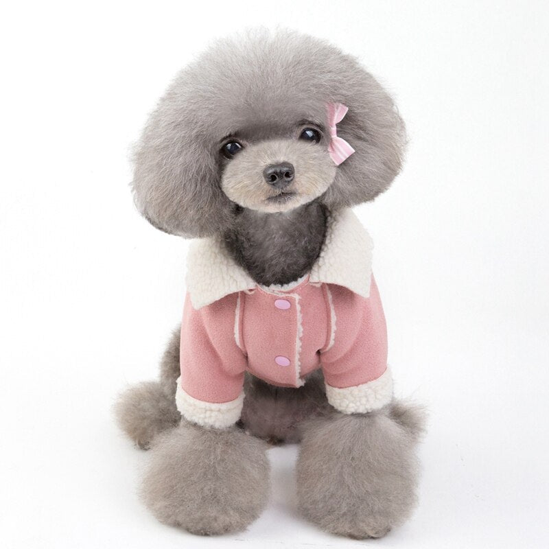 HKM-562259 Cute Deerskin Velvet Lapel Jacket for Dogs and Cats in Light Purple and Brown