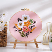 HKM-562451 DIY Colorful Flower Bouquet Embroidery Material Package with Imitation Bamboo Taboret