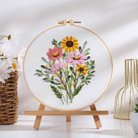 HKM-562451 DIY Colorful Flower Bouquet Embroidery Material Package with Imitation Bamboo Taboret