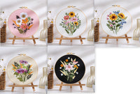 HKM-562451 DIY Colorful Flower Bouquet Embroidery Material Package with Imitation Bamboo Taboret