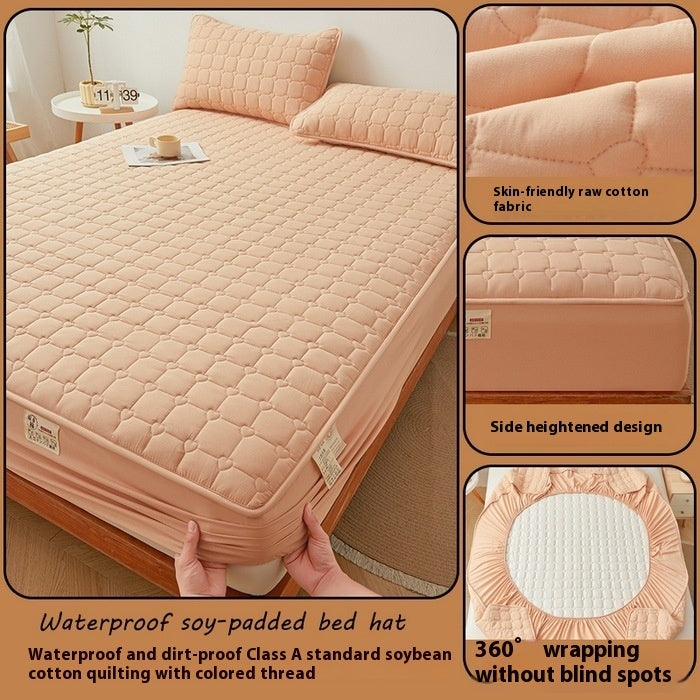 HKM-562451 Quilted Fitted Sheet Cover in Raw Cotton and Soybean Fiber for 1.5m Beds