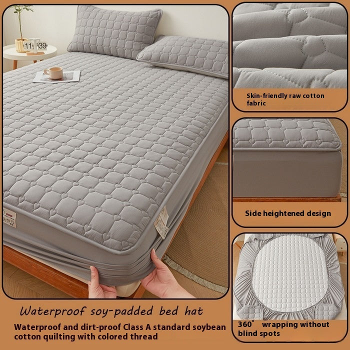 HKM-562451 Quilted Fitted Sheet Cover in Raw Cotton and Soybean Fiber for 1.5m Beds