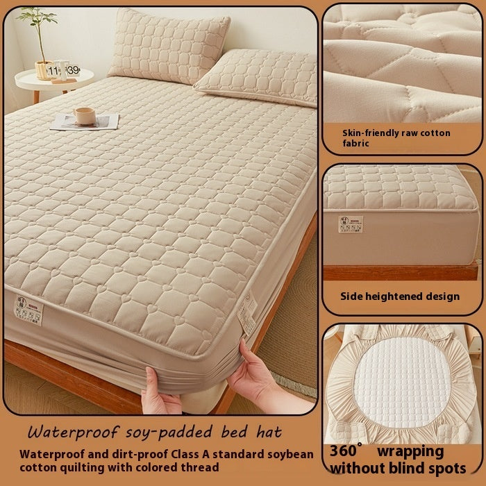 HKM-562451 Quilted Fitted Sheet Cover in Raw Cotton and Soybean Fiber for 1.5m Beds