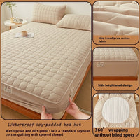 HKM-562451 Quilted Fitted Sheet Cover in Raw Cotton and Soybean Fiber for 1.5m Beds