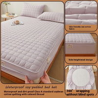 HKM-562451 Quilted Fitted Sheet Cover in Raw Cotton and Soybean Fiber for 1.5m Beds