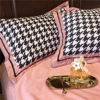 HKM-562451 Simple Cotton Velvet Brushed Four-Piece Bedding Set in Shu-Pink Houndstooth