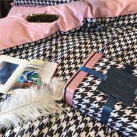 HKM-562451 Simple Cotton Velvet Brushed Four-Piece Bedding Set in Shu-Pink Houndstooth