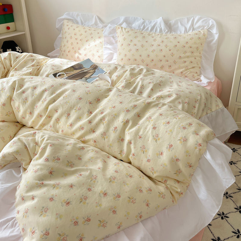 HKM-562771 Washed Cotton Four-Piece Bed Set with Duvet Cover and Sheets in Various Sizes