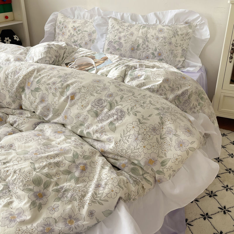 HKM-562771 Washed Cotton Four-Piece Bed Set with Duvet Cover and Sheets in Various Sizes