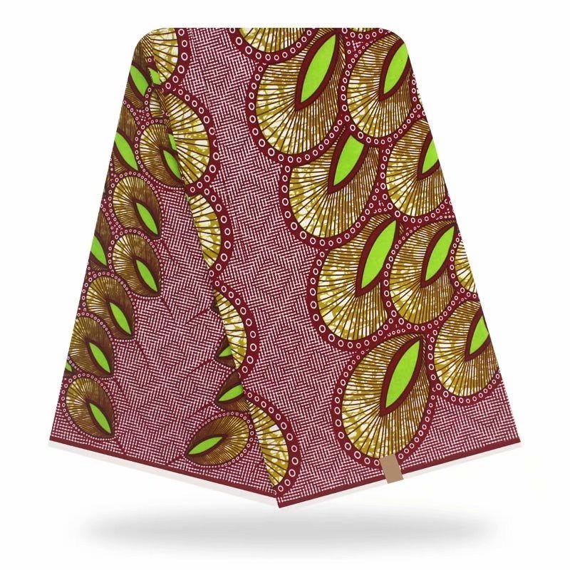 HKM-563283 African Cotton Batik Fabric, 6 Yards, Plant Print - Versatile Material for Apparel and Home Decor