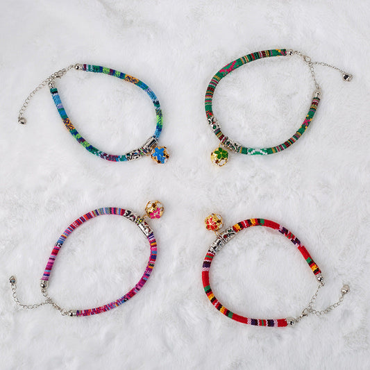 HKM-563283 Ethnic Style Adjustable Bell Collar for Pets - Blue, Red, Green, Rose Red, 29-36cm
