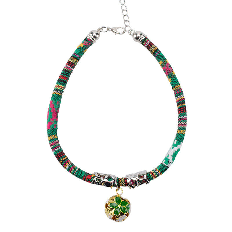 HKM-563283 Ethnic Style Adjustable Bell Collar for Pets - Blue, Red, Green, Rose Red, 29-36cm