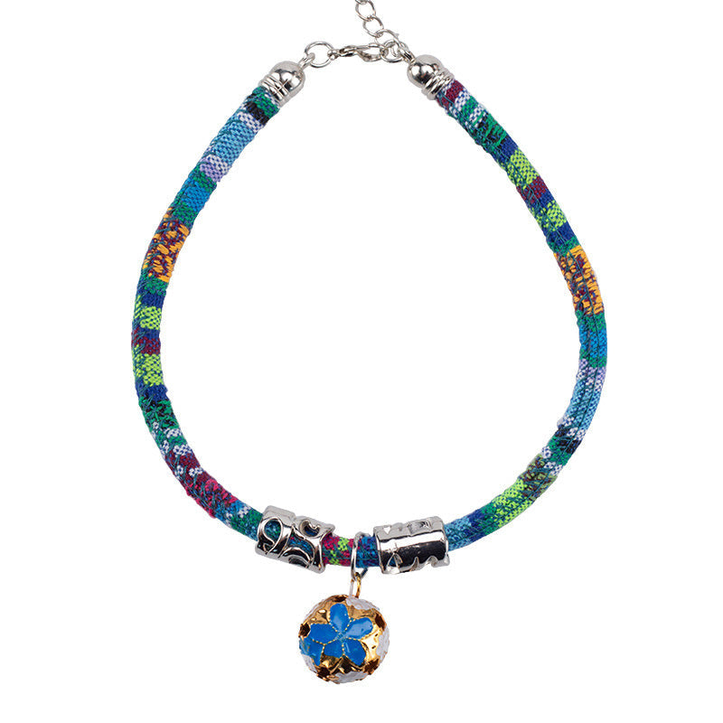 HKM-563283 Ethnic Style Adjustable Bell Collar for Pets - Blue, Red, Green, Rose Red, 29-36cm