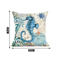 HKM-563283 Linen Chair Cushion with Marine Animal Design and Flax Filling, Perfect for Any Room