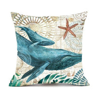 HKM-563283 Linen Chair Cushion with Marine Animal Design and Flax Filling, Perfect for Any Room