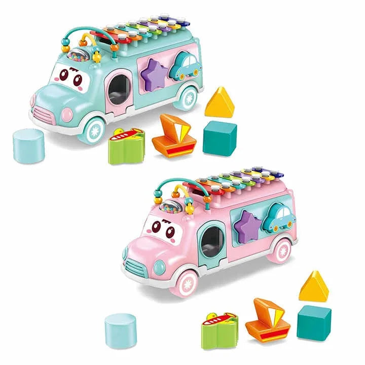 Toddler Learning Musical Bus Xylophone Toy with Whack-a-Mole Hammer for Ages 1-3