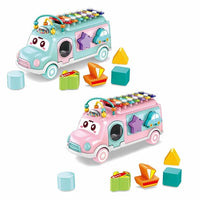HKM-563411 Toddler Learning Musical Bus Xylophone Toy with Whack-a-Mole Hammer for Ages 1-3