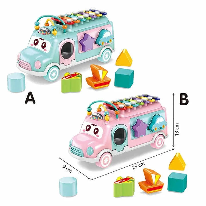 Toddler Learning Musical Bus Xylophone Toy with Whack-a-Mole Hammer for Ages 1-3