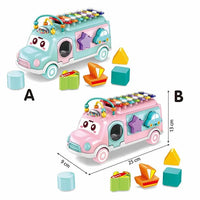 HKM-563411 Toddler Learning Musical Bus Xylophone Toy with Whack-a-Mole Hammer for Ages 1-3