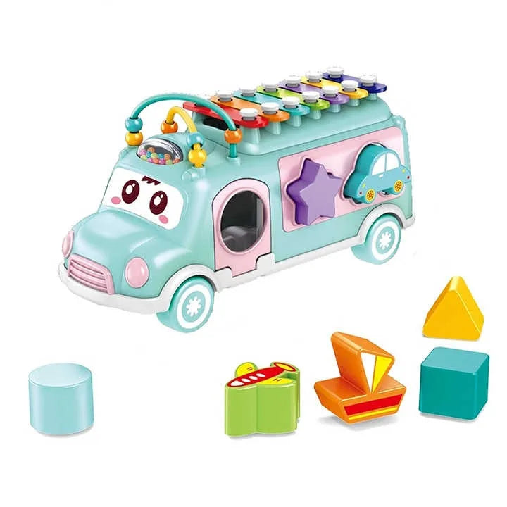 Toddler Learning Musical Bus Xylophone Toy with Whack-a-Mole Hammer for Ages 1-3