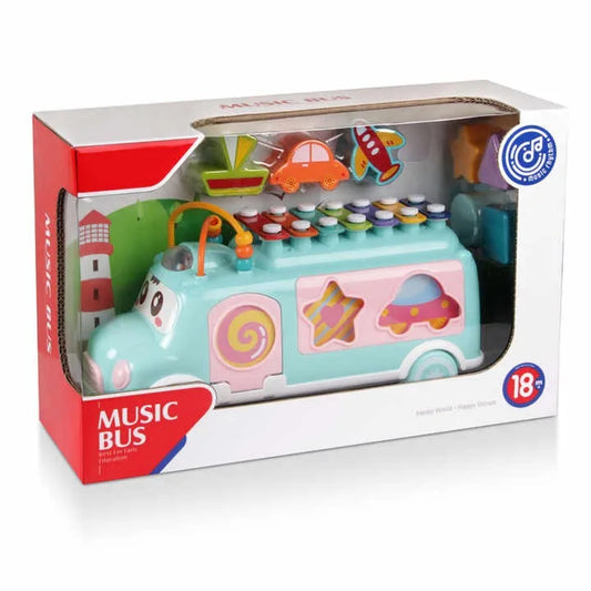 Toddler Learning Musical Bus Xylophone Toy with Whack-a-Mole Hammer for Ages 1-3