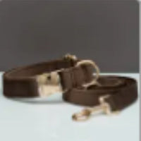 HKM-563475 Velvet Dog Collar and Leash Set with Bow Tie, Cotton Lining and Metal Buckle