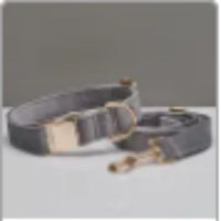 HKM-563475 Velvet Dog Collar and Leash Set with Bow Tie, Cotton Lining and Metal Buckle