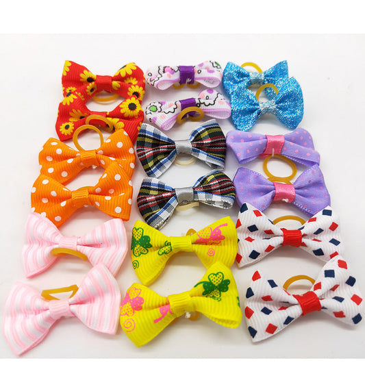 HKM-563603 Colorful Bow Ornament Dog Accessory Set with Acrylic Diamonds and Pearls, 50PCS