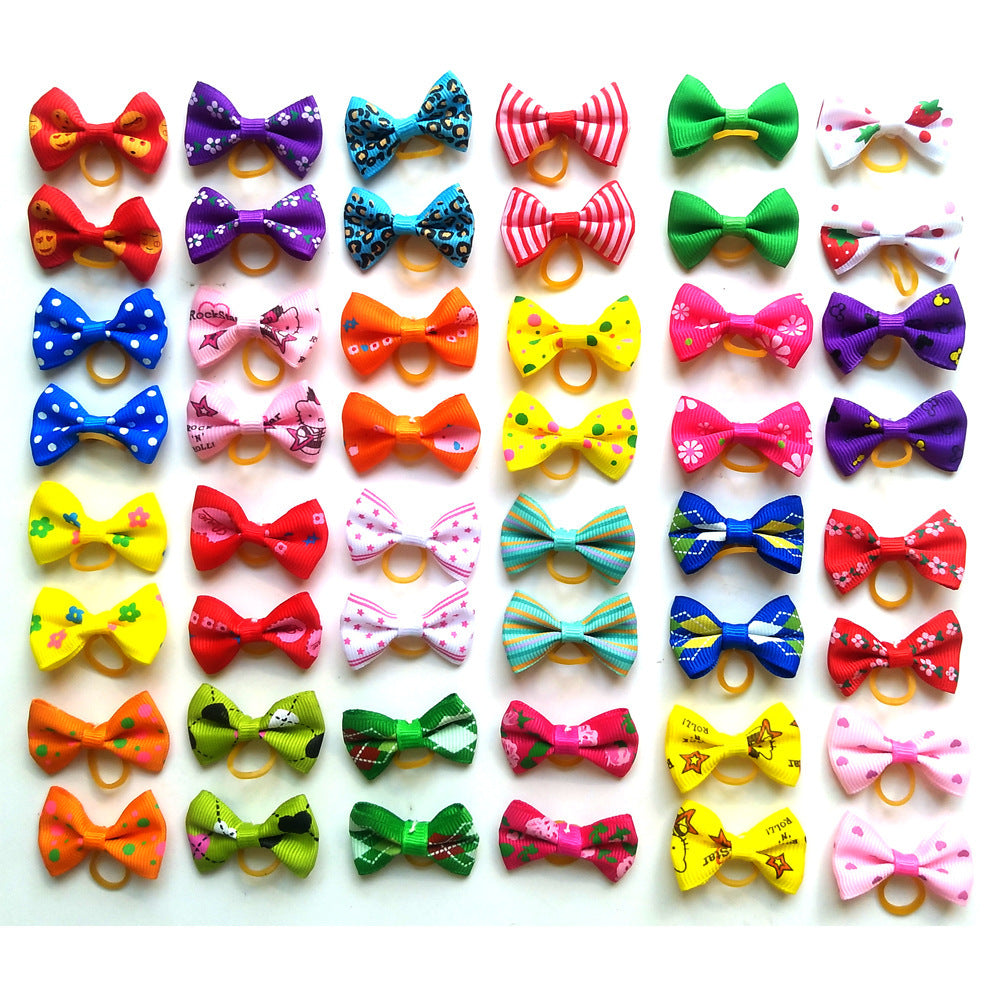 HKM-563603 Colorful Bow Ornament Dog Accessory Set with Acrylic Diamonds and Pearls, 50PCS