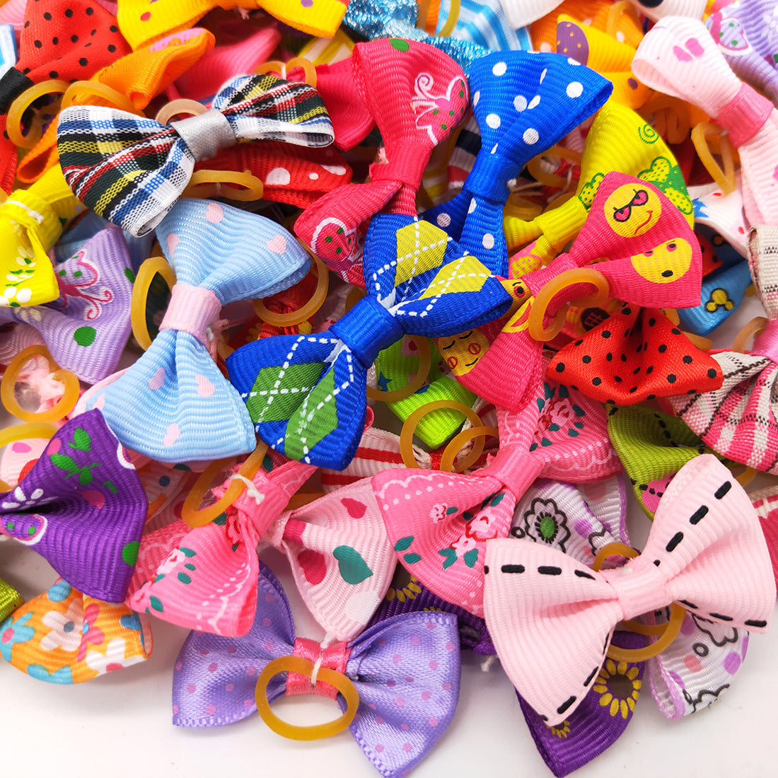 HKM-563603 Colorful Bow Ornament Dog Accessory Set with Acrylic Diamonds and Pearls, 50PCS