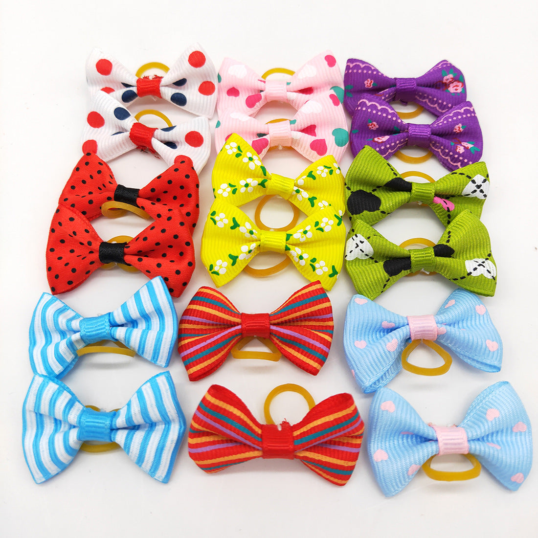 HKM-563603 Colorful Bow Ornament Dog Accessory Set with Acrylic Diamonds and Pearls, 50PCS
