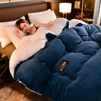 HKM-563603 Double-Sided Milk Velvet Quilt for Winter - Warm Fleece Comfort in Grey, Pink, Blue, Fruit Green, and Blue Grey