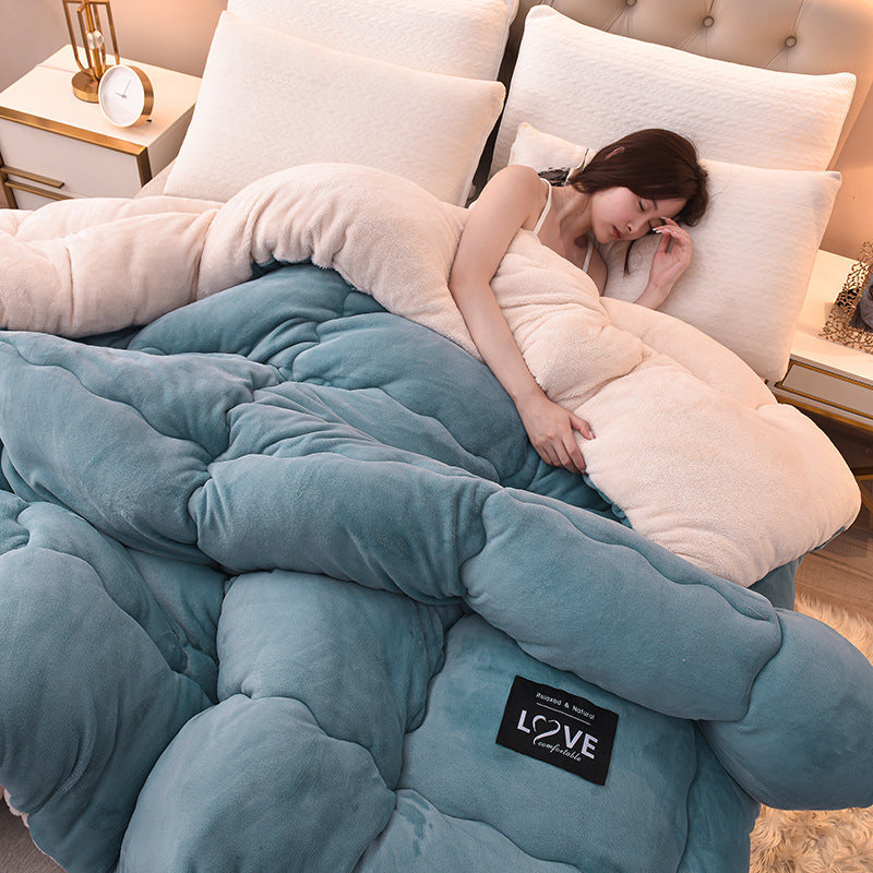 HKM-563603 Double-Sided Milk Velvet Quilt for Winter - Warm Fleece Comfort in Grey, Pink, Blue, Fruit Green, and Blue Grey